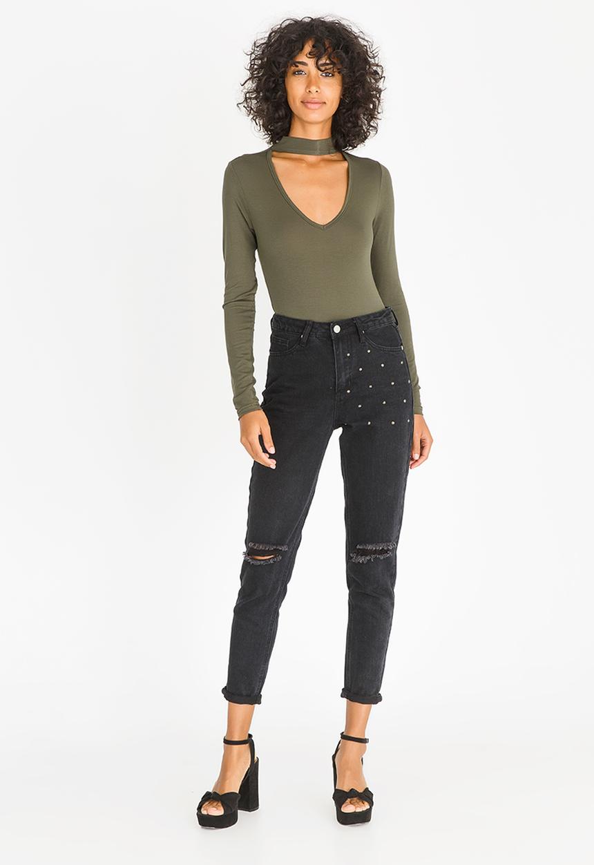 c(inch) - Choker Neckline Bodysuit Dark Green