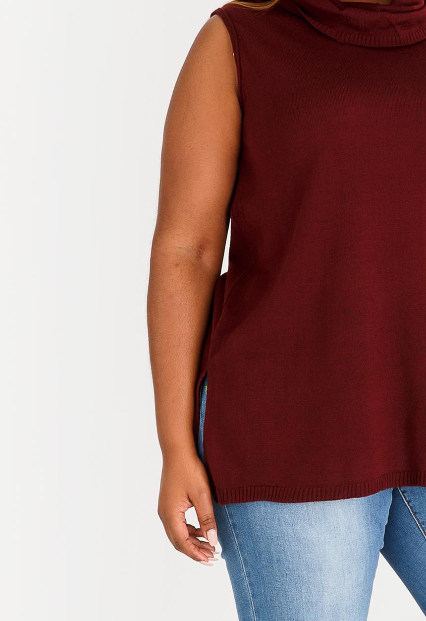 edit Plus - Cowl Neck Sleeveless Jersey Burgundy