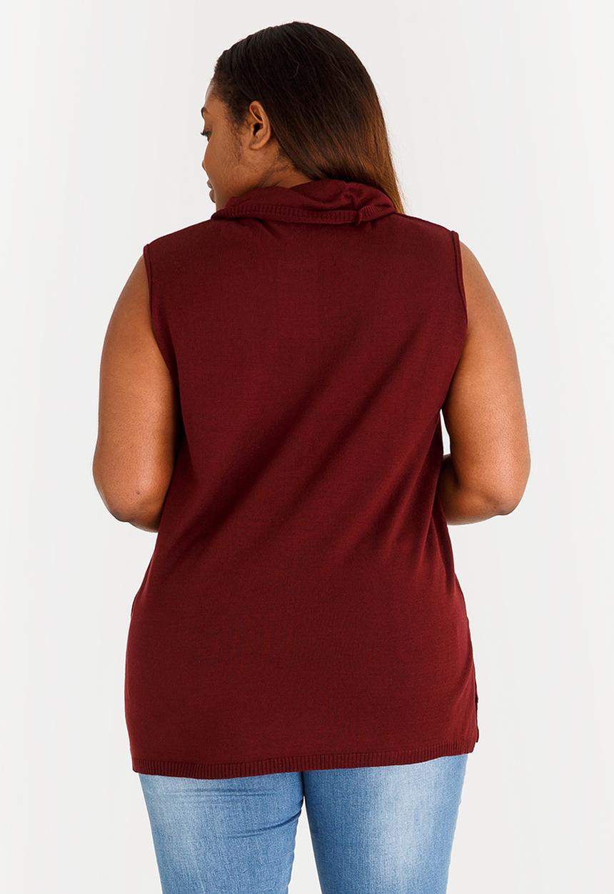 edit Plus - Cowl Neck Sleeveless Jersey Burgundy