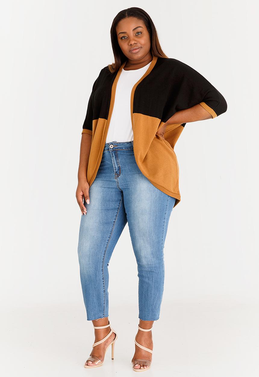 edit Plus - Colourblock Cardi Camel