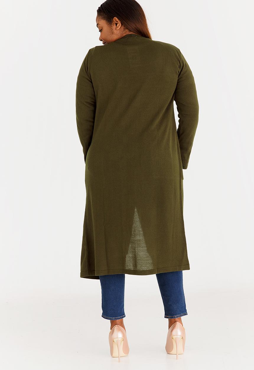 edit Plus - Light Weight Cardi with Pockets Khaki Green