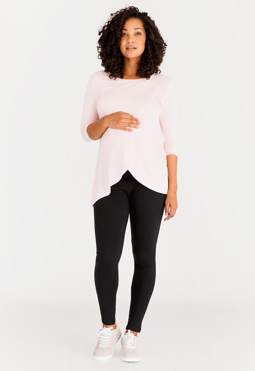 edit Maternity - Nursing Top with Lace Hem Detail Pale Pink