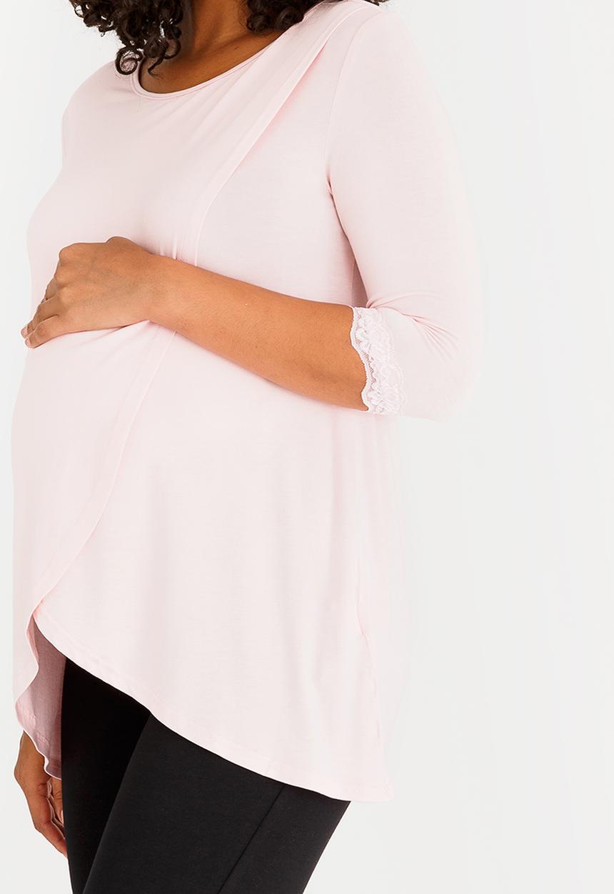 edit Maternity - Nursing Top with Lace Hem Detail Pale Pink