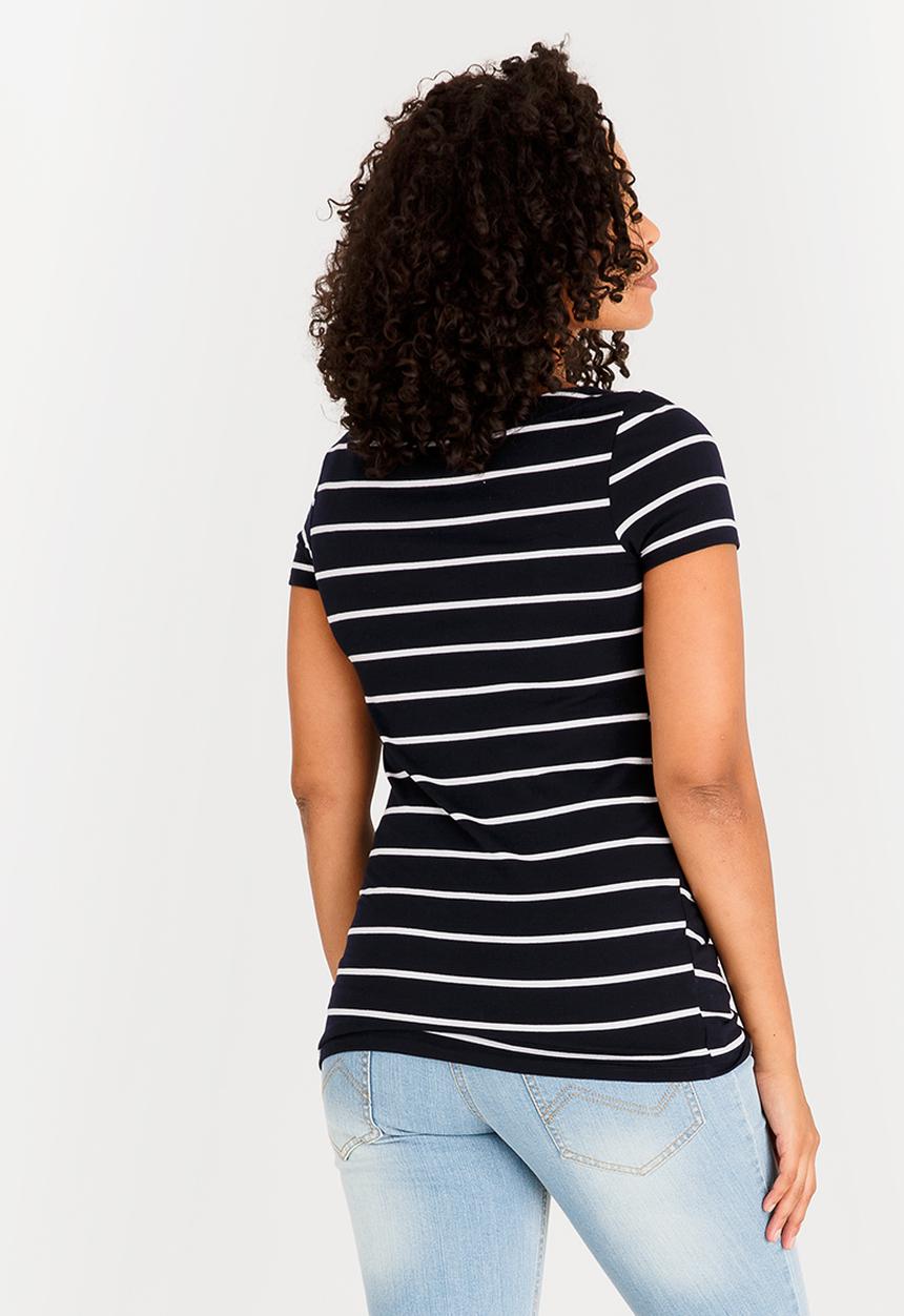 Cherry Melon - Striped Boatneck Top Navy & White