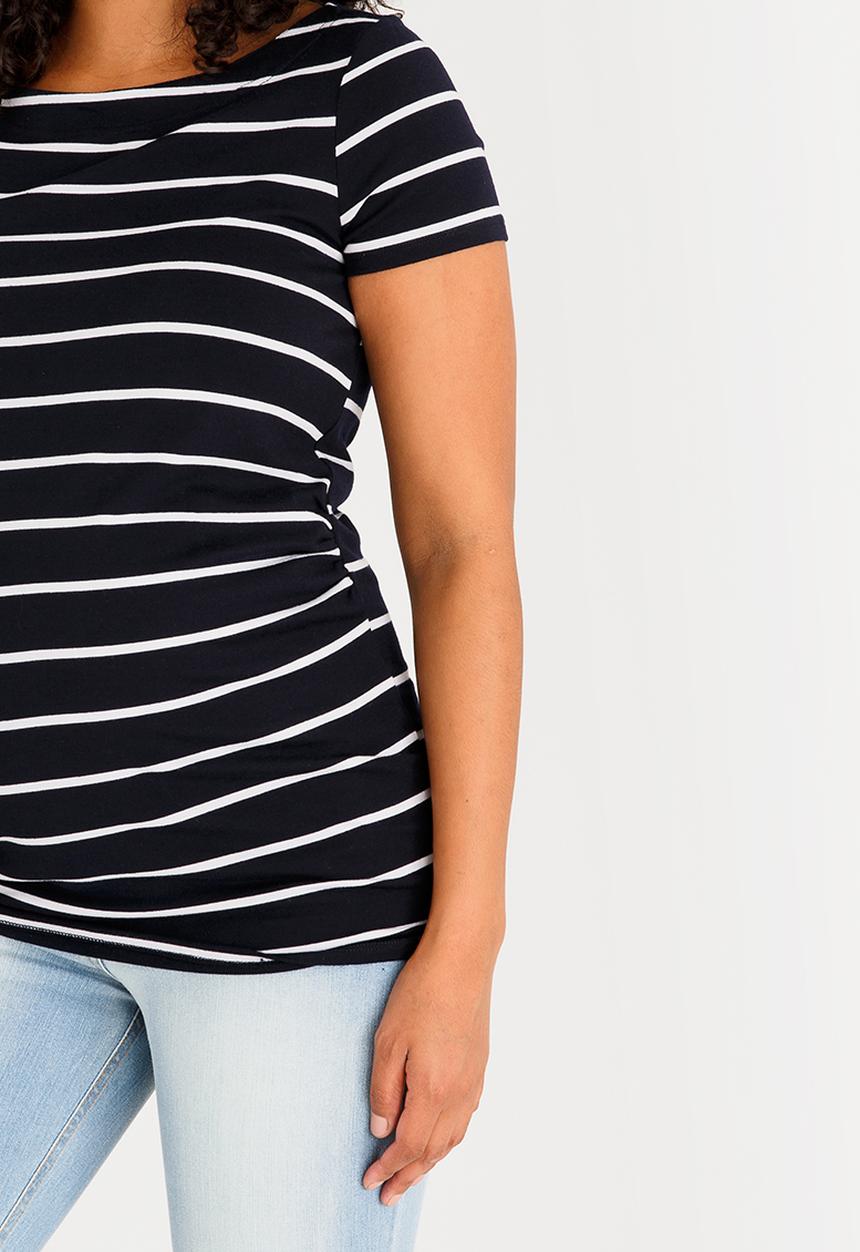 Cherry Melon - Striped Boatneck Top Navy & White