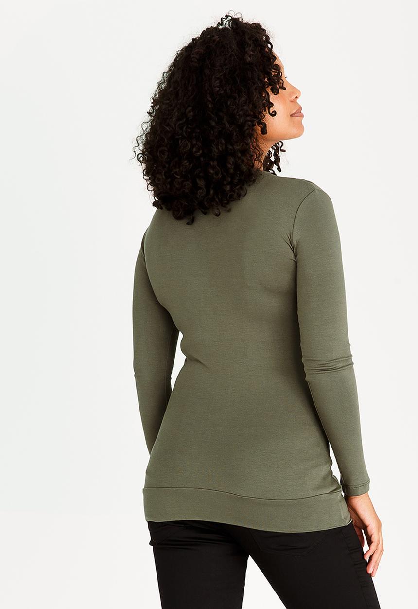 edit Maternity - Cross-Over Front Top with Gauging Detail Khaki Green
