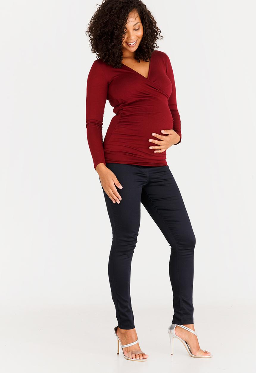 Cherry Melon - Longsleeve Gauged Wrap Top Burgundy