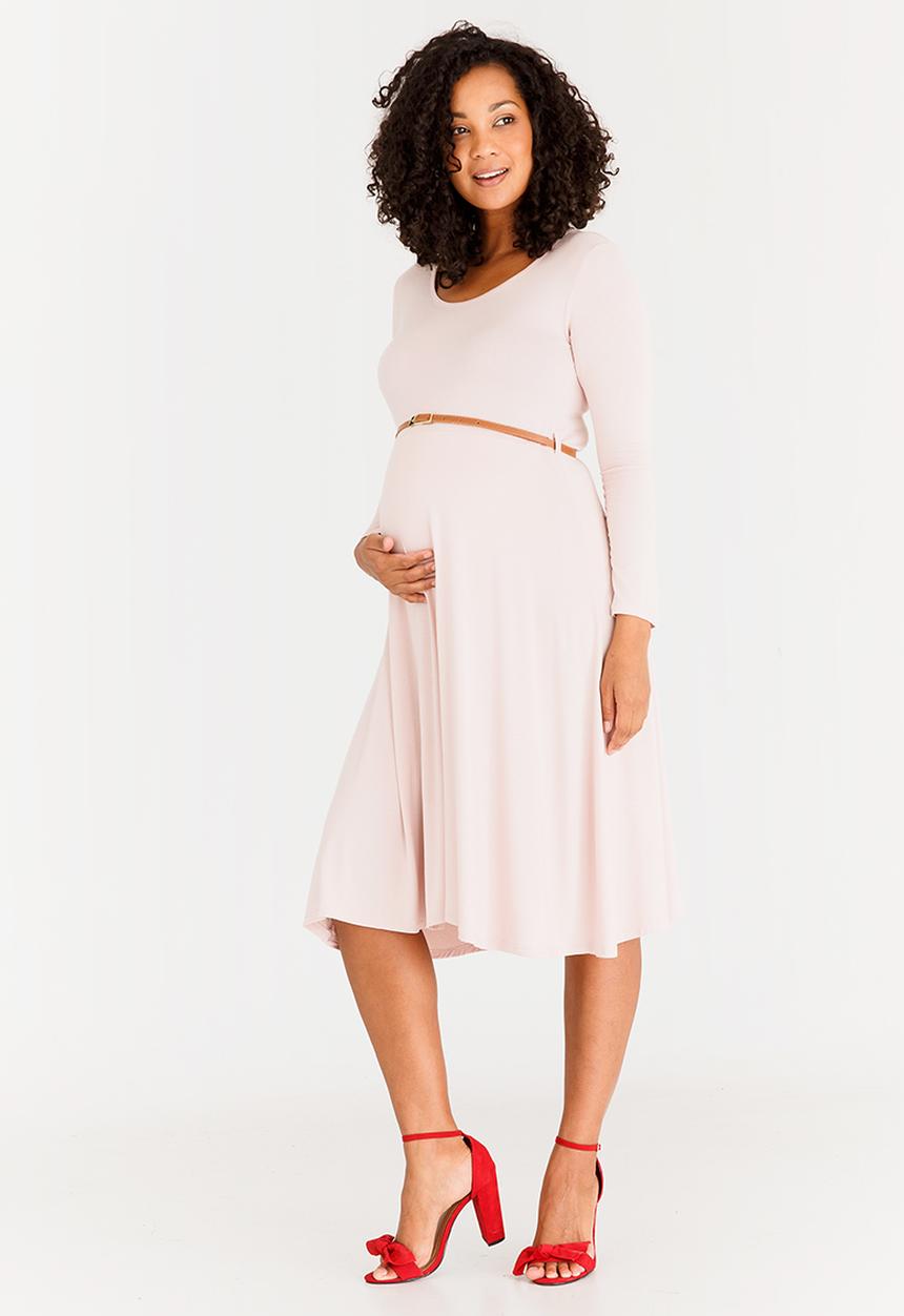 edit Maternity - Long Sleeve Dress with Belt Mid Pink