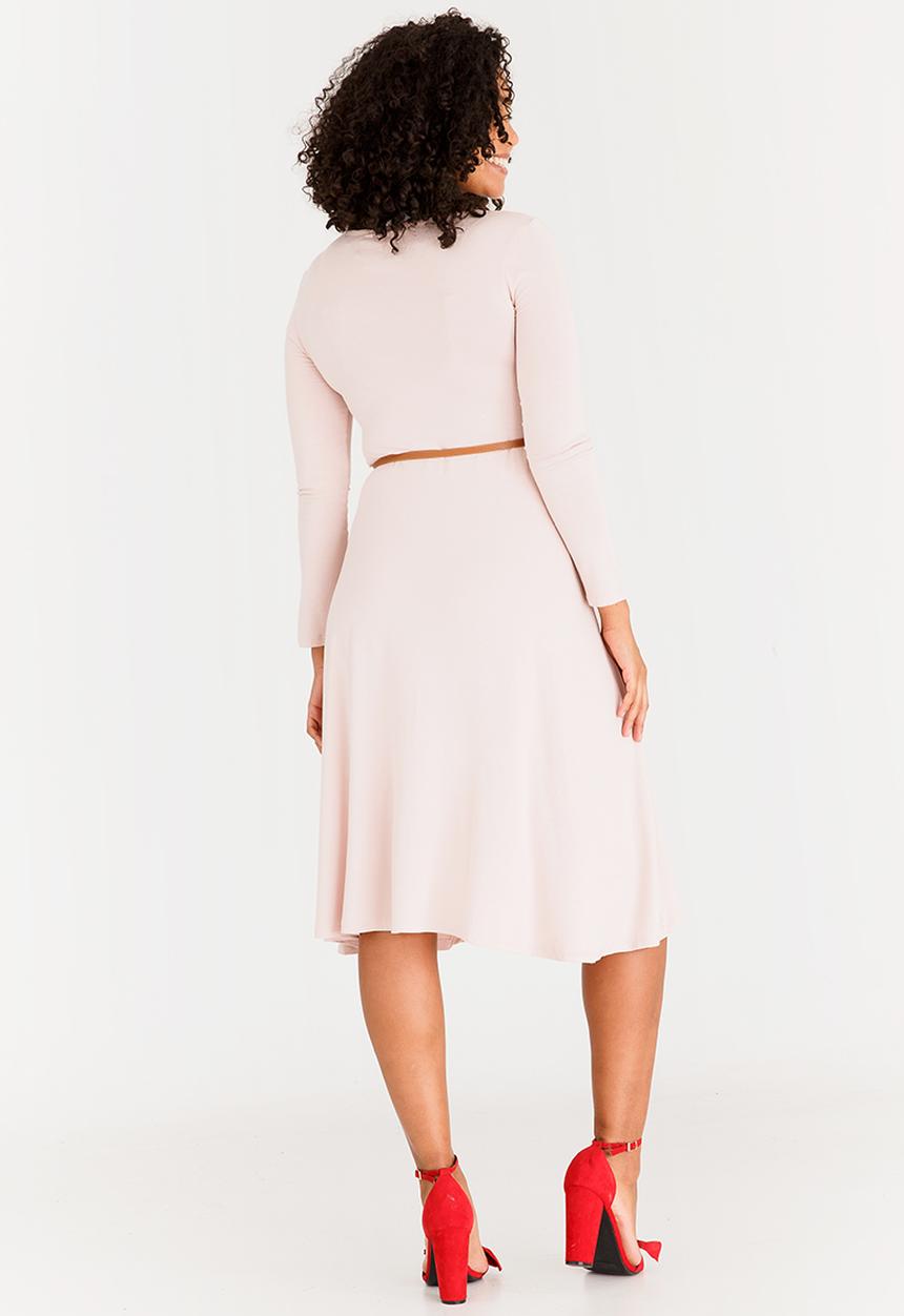edit Maternity - Long Sleeve Dress with Belt Mid Pink
