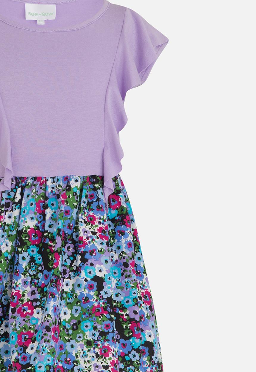 See-Saw - Combo Dress with Side Front Ruffles Mid Purple