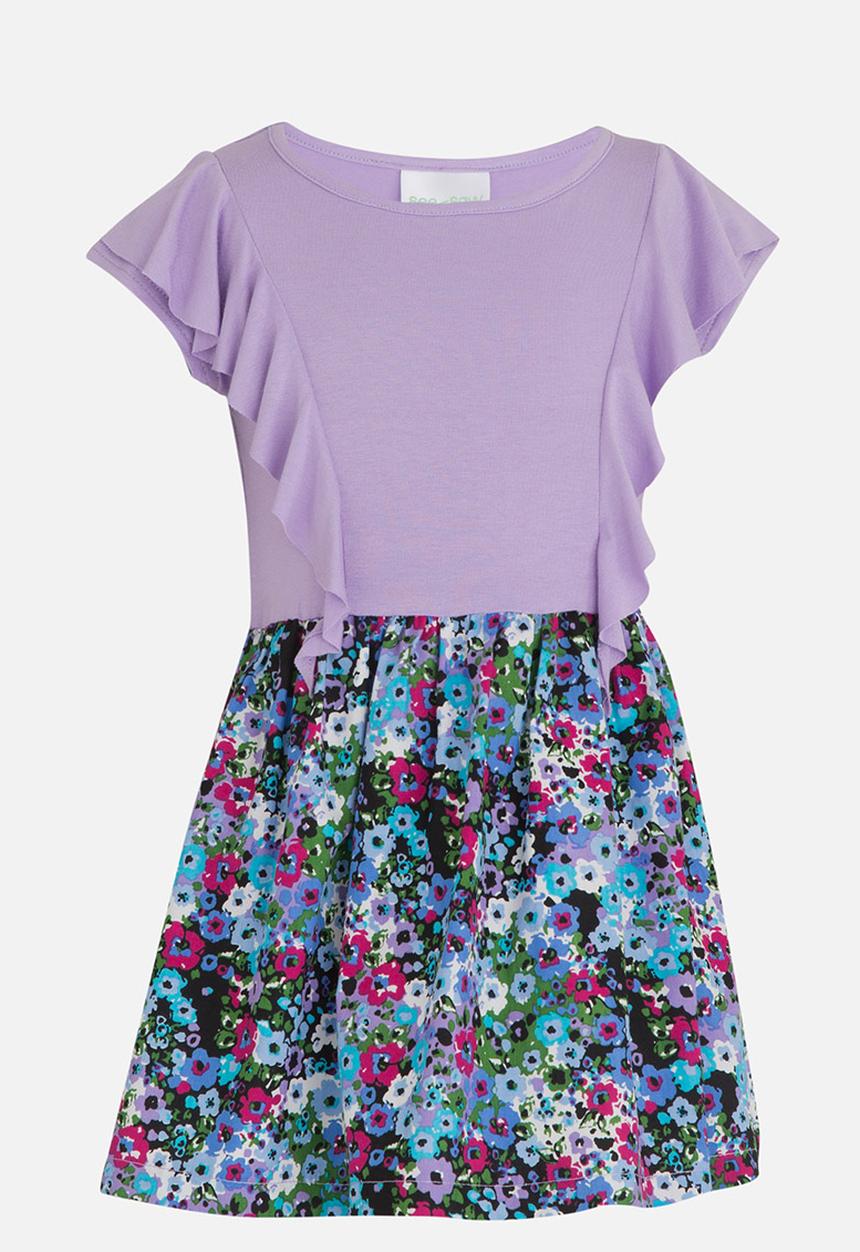 See-Saw - Combo Dress with Side Front Ruffles Mid Purple