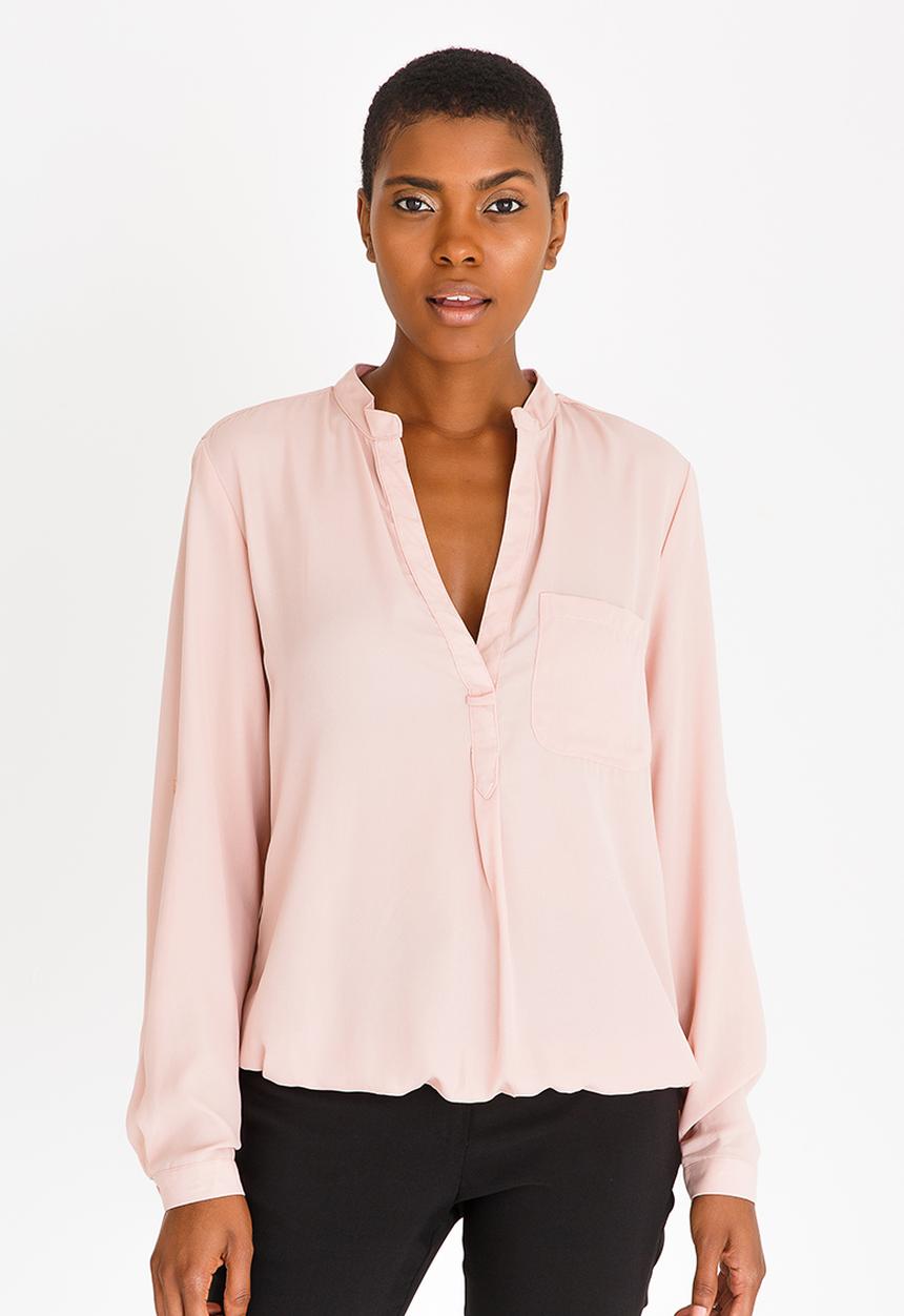 edit - Henley Collar Blouse Pale Pink