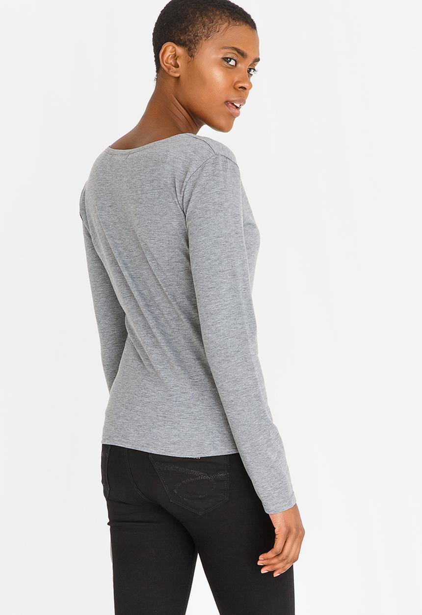 edit - Long Sleeve Eyelet Top Grey