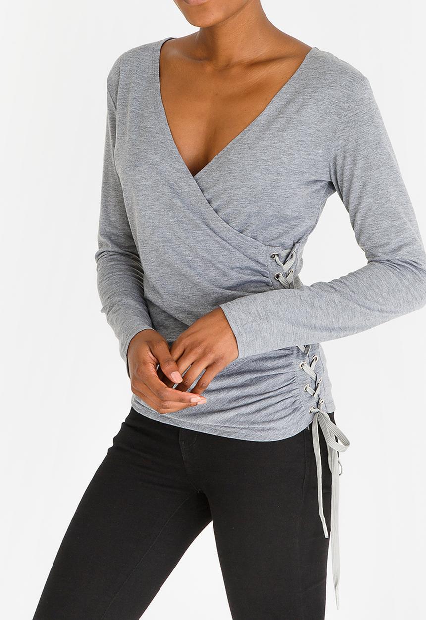 edit - Long Sleeve Eyelet Top Grey