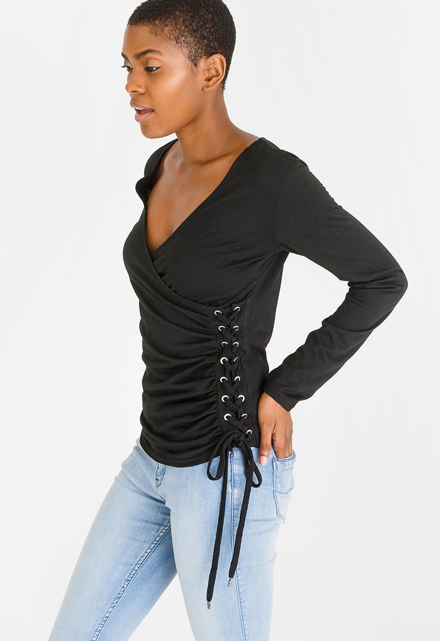 edit - Long Sleeve Eyelet Top Black