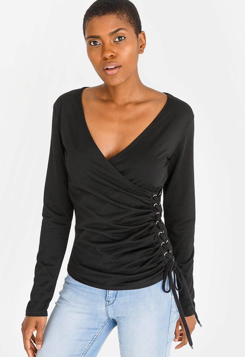 edit - Long Sleeve Eyelet Top Black