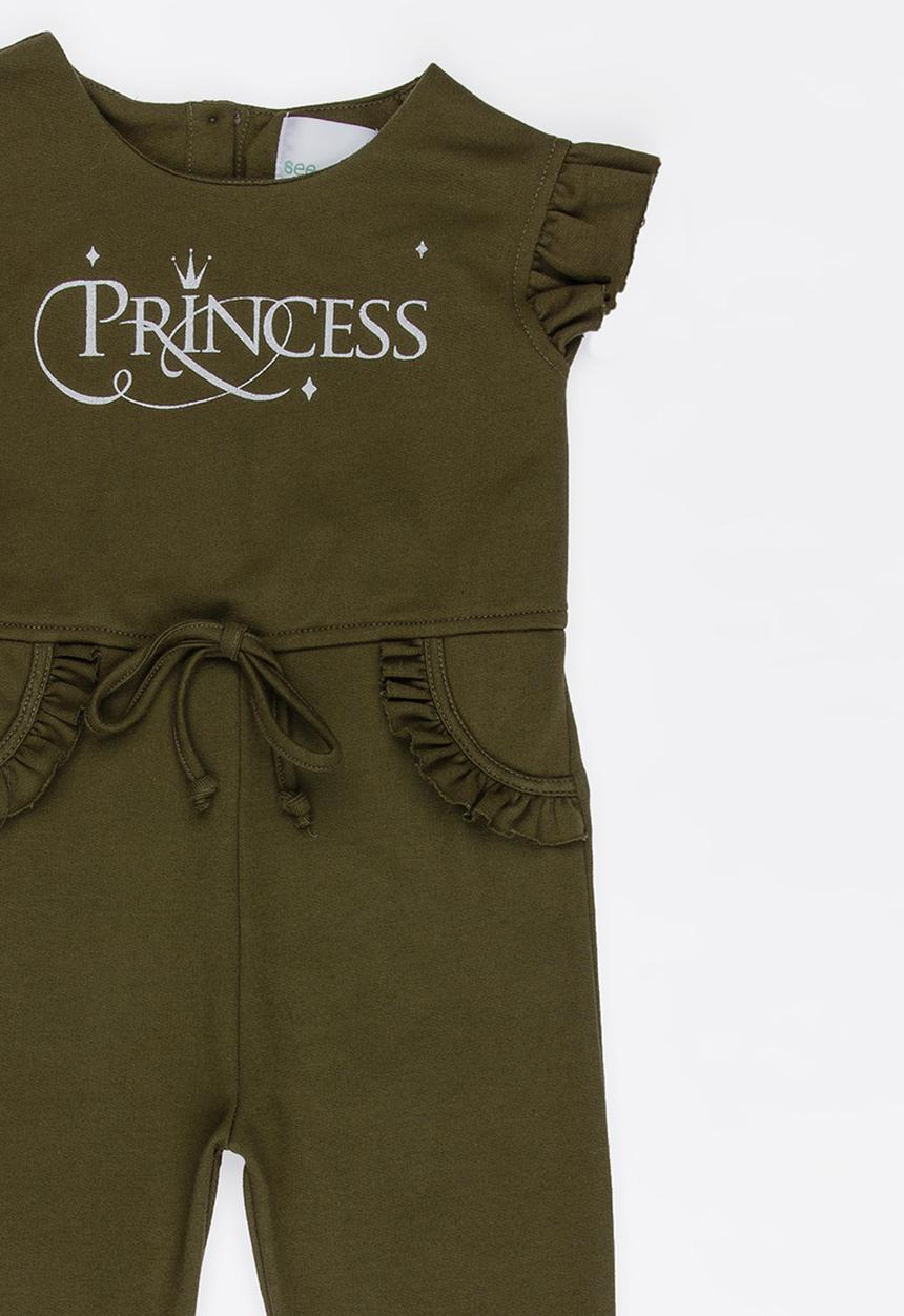 See-Saw - Fleece Jumpsuit with Ruffle Detail Khaki Green