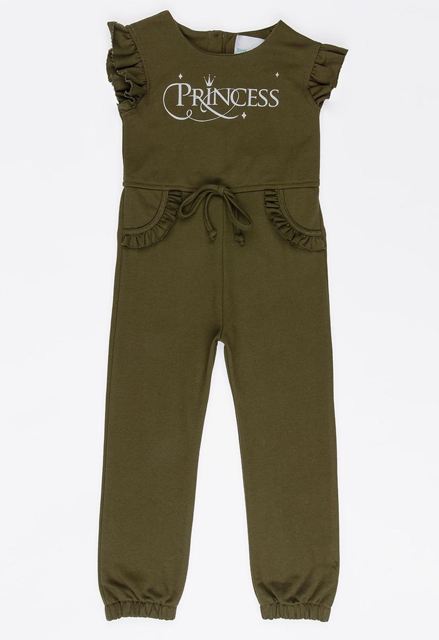 See-Saw - Fleece Jumpsuit with Ruffle Detail Khaki Green