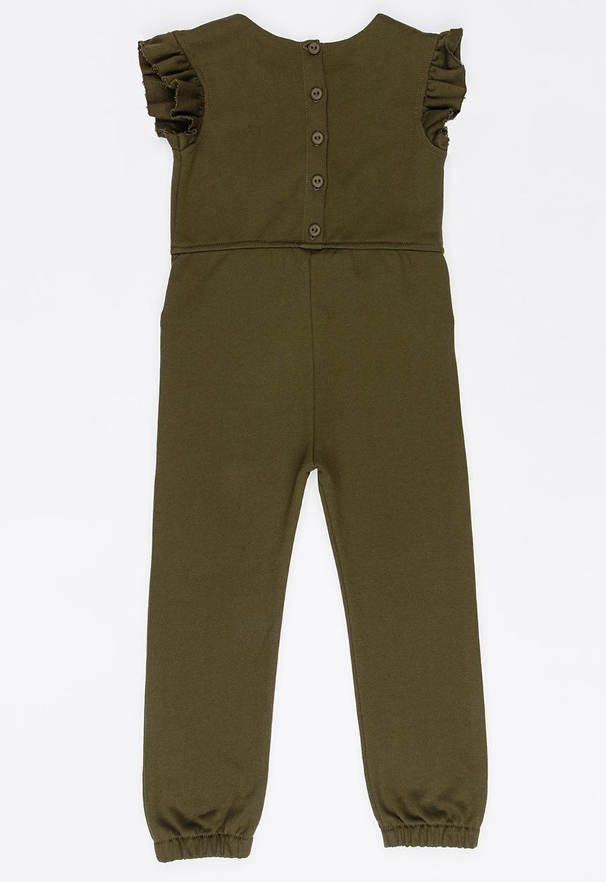 See-Saw - Fleece Jumpsuit with Ruffle Detail Khaki Green