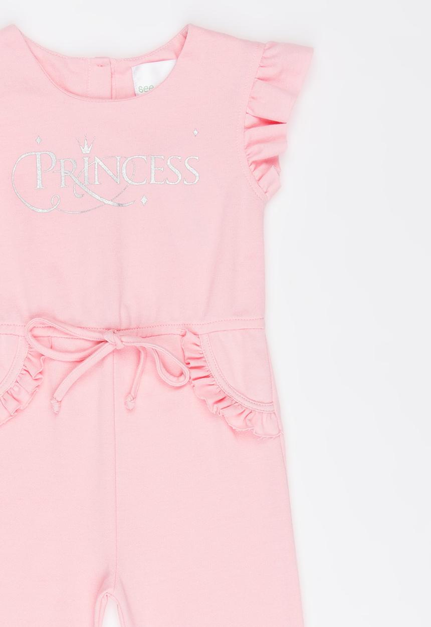 See-Saw - Fleece Jumpsuit with Ruffle Detail Pale Pink