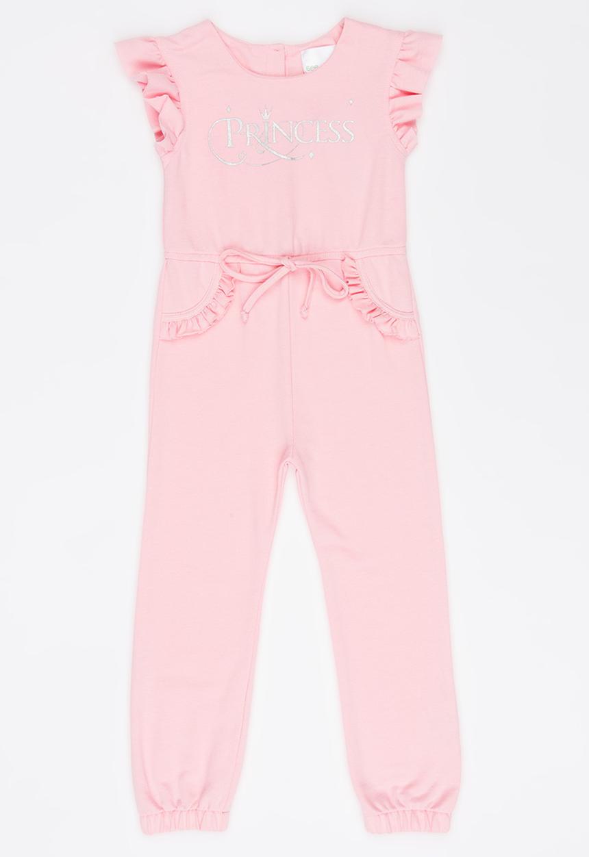 See-Saw - Fleece Jumpsuit with Ruffle Detail Pale Pink