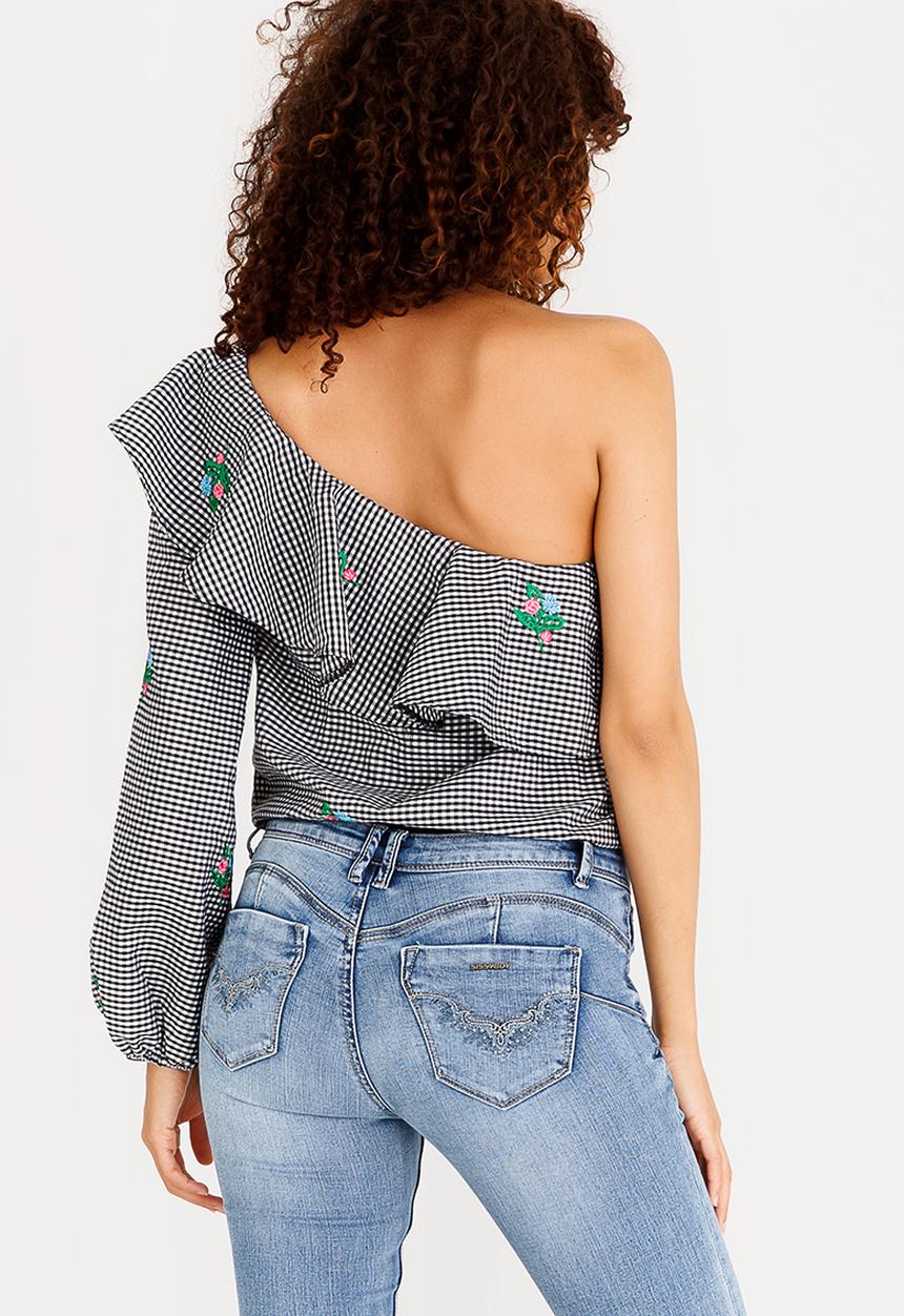 SISSY BOY - Muse Asymmetric Bodysuit Blouse Black and White