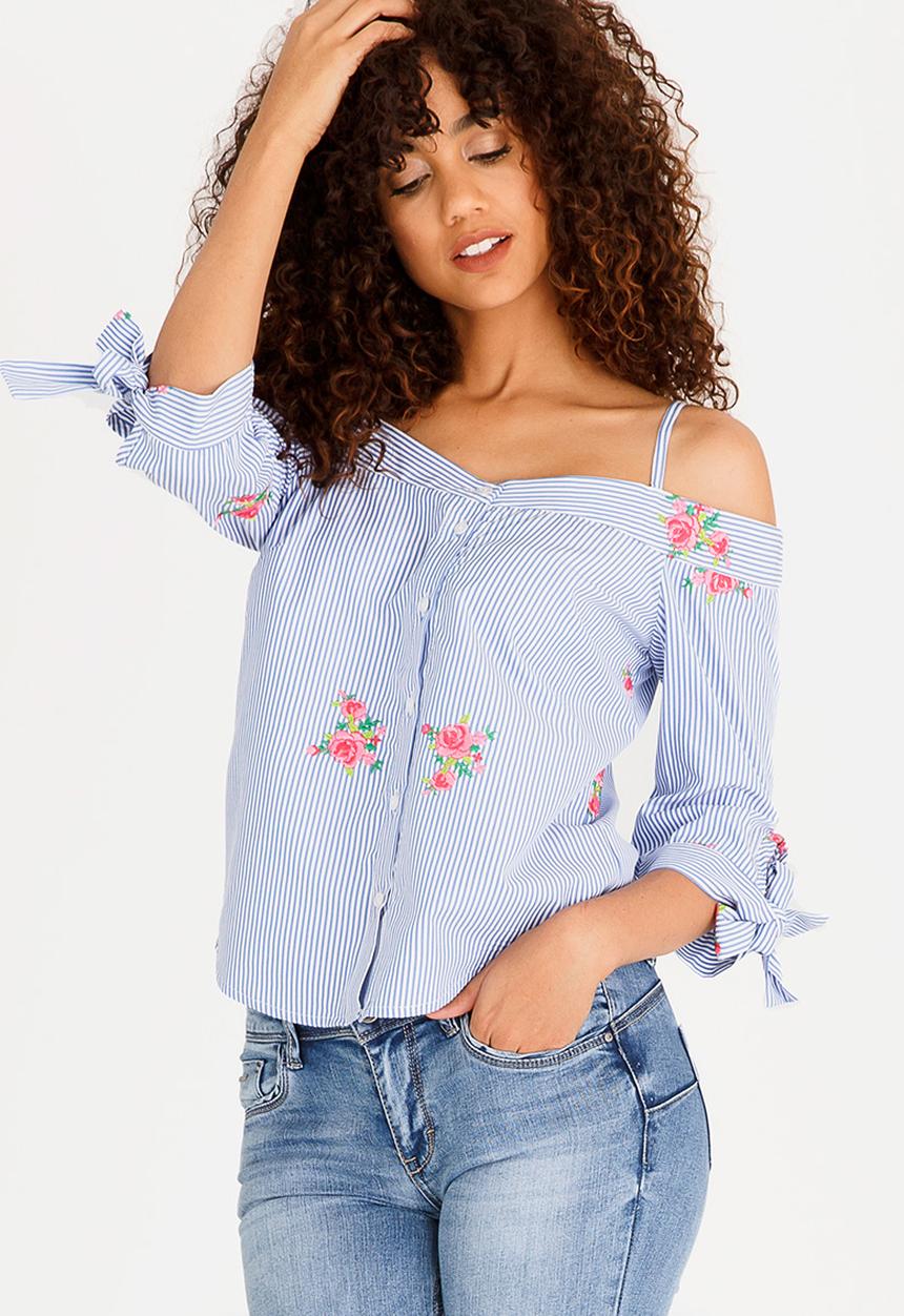 SISSY BOY - Sorbet Gingham Bardot Blouse Blue and White