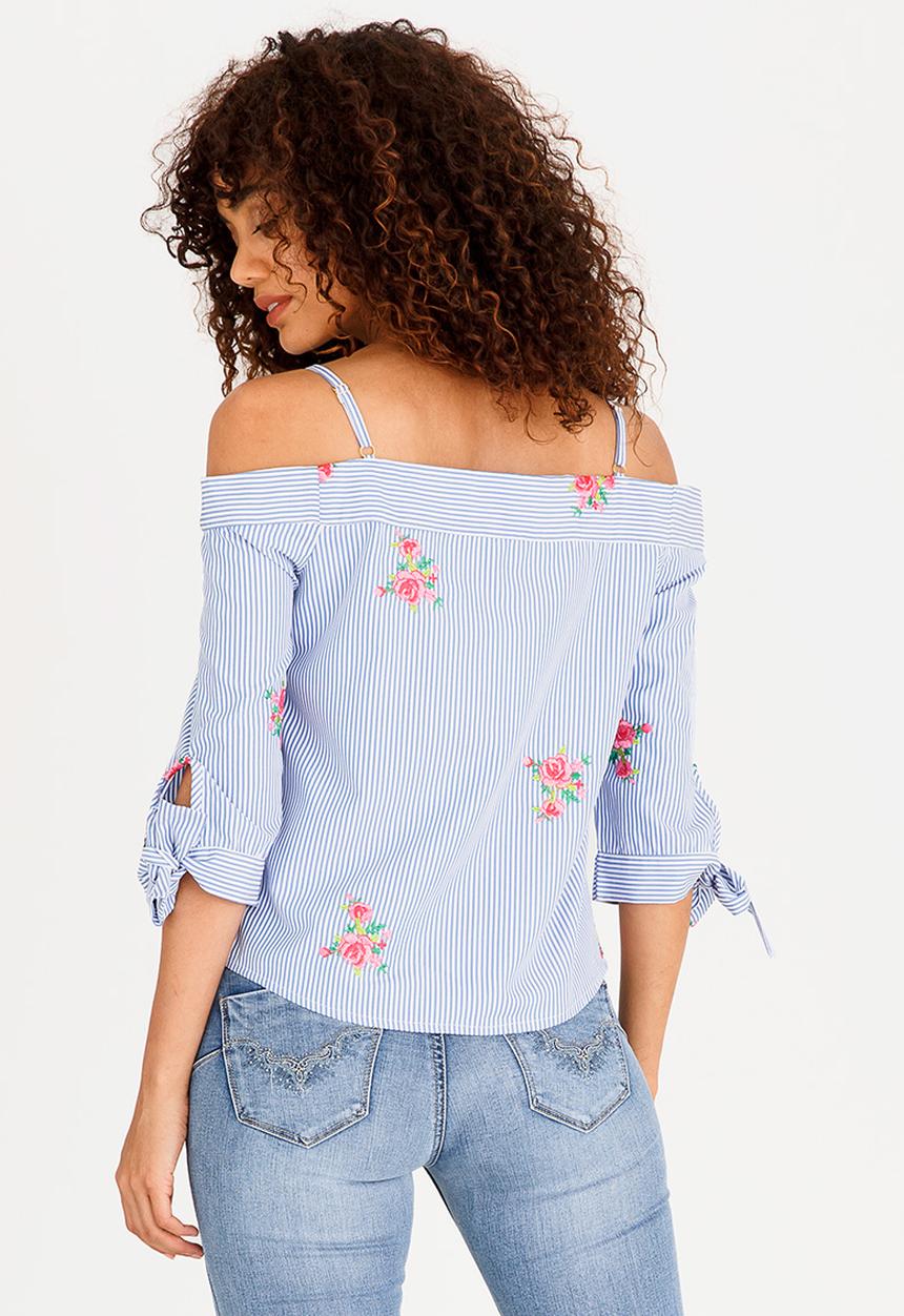 SISSY BOY - Sorbet Gingham Bardot Blouse Blue and White