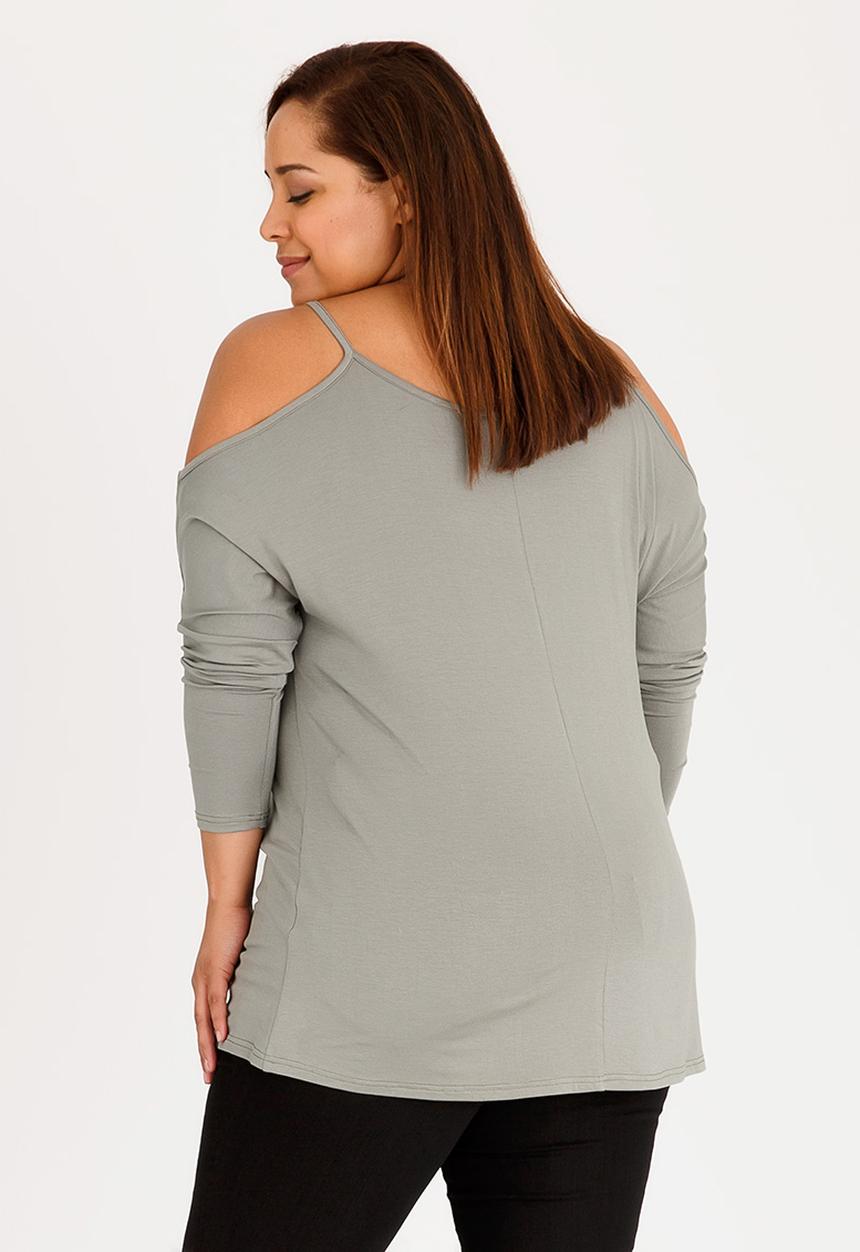 edit Plus - Cold Shoulder Long Sleeve Tee Grey