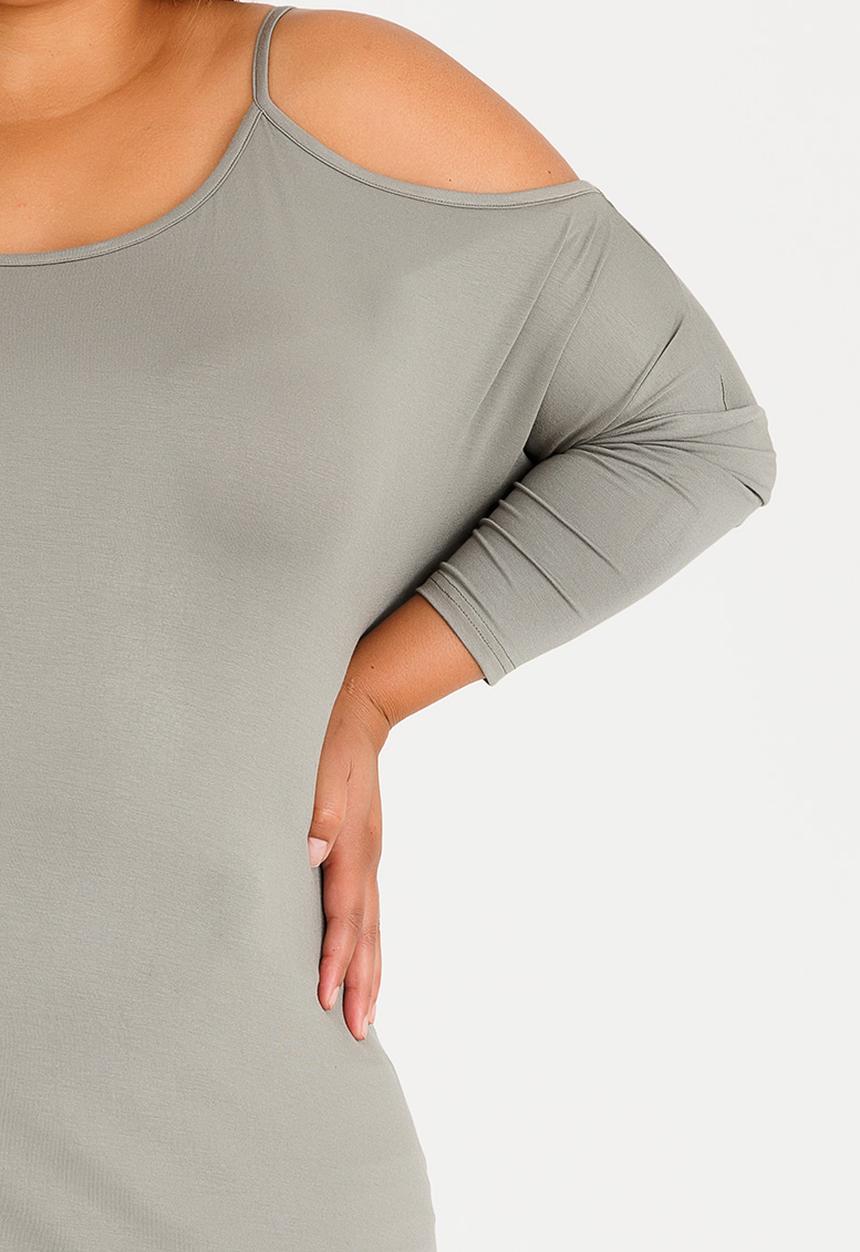 edit Plus - Cold Shoulder Long Sleeve Tee Grey