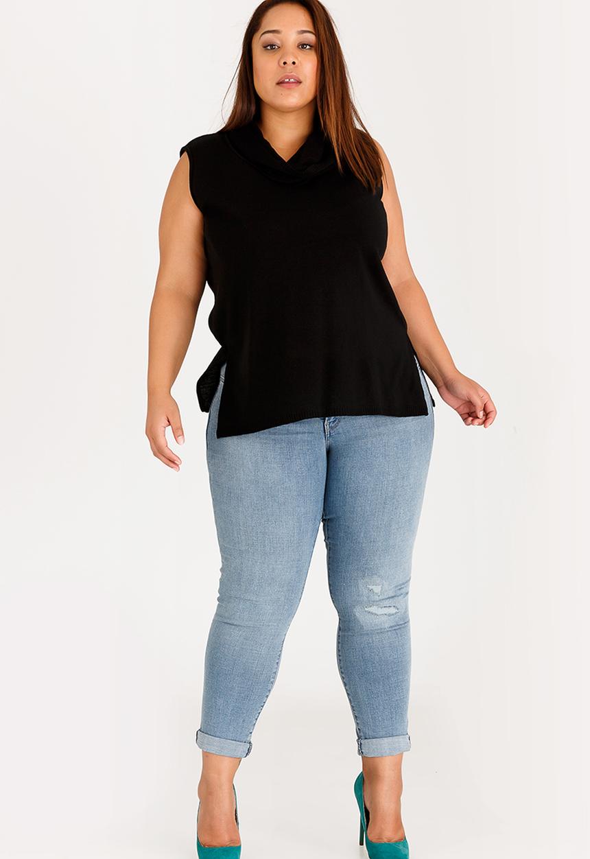 edit Plus - Cowl Neck Sleeveless Jersey Black