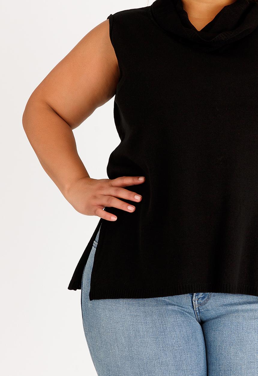 edit Plus - Cowl Neck Sleeveless Jersey Black