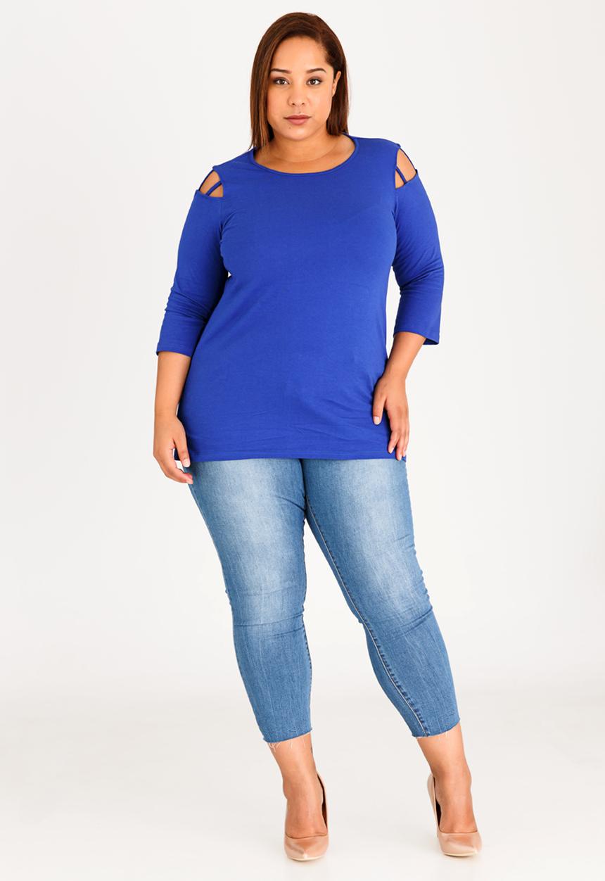 edit Plus - Tee with Shoulder Strap Detail Cobalt