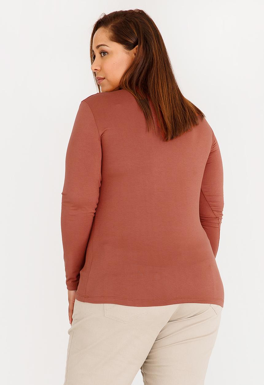 STYLE REPUBLIC PLUS - Mesh Inset Long Sleeve Top Rust