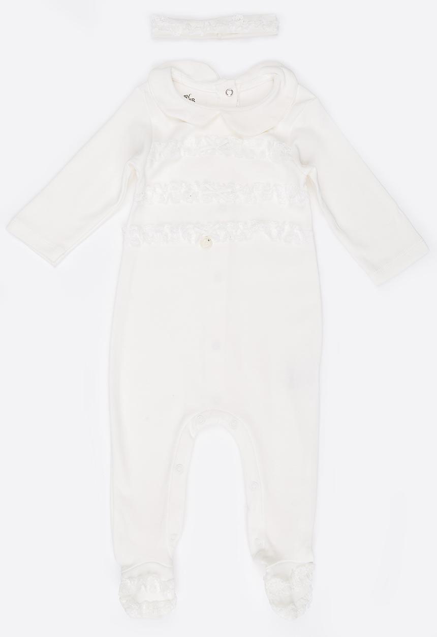 Baby Corner - Girls Frilly Sleepsuit Set White