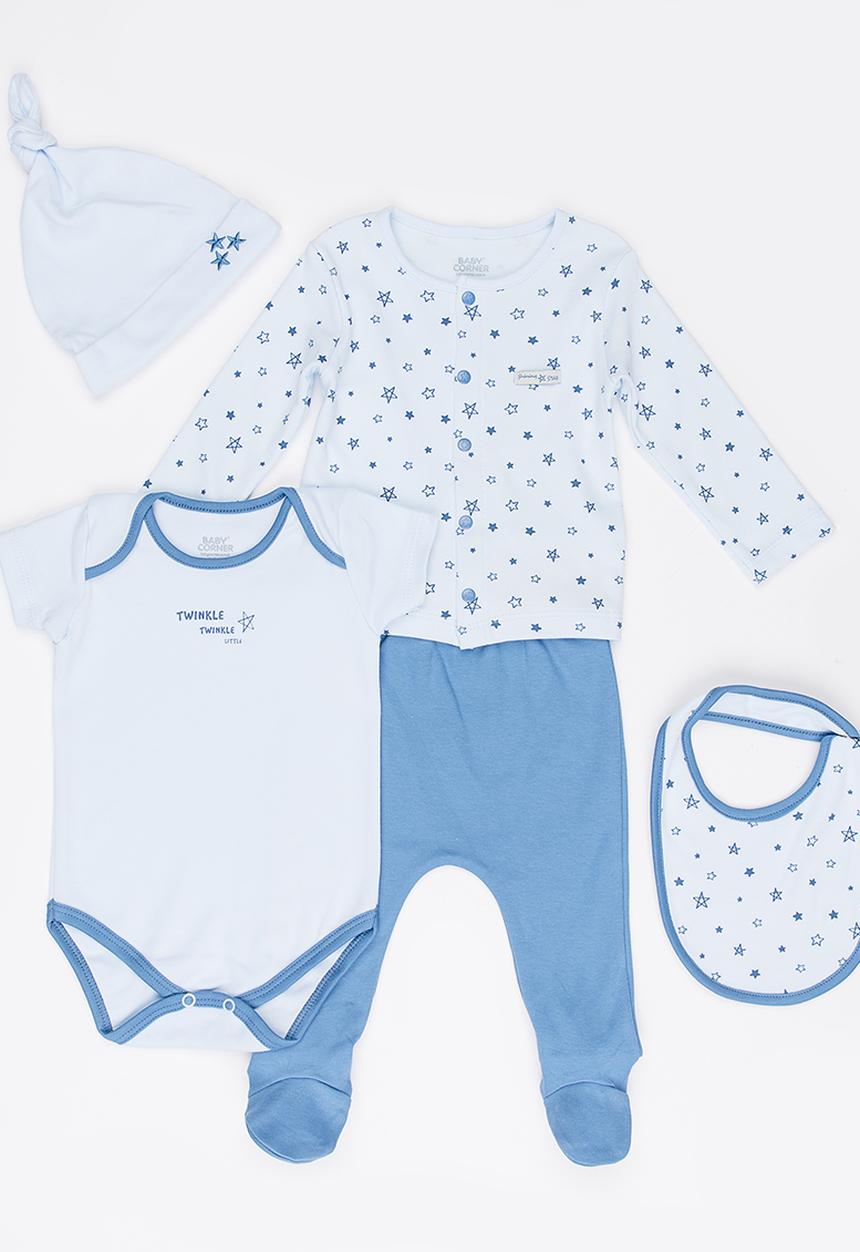 Baby Corner - Boys  5 Piece Cardigan Set Pale Blue