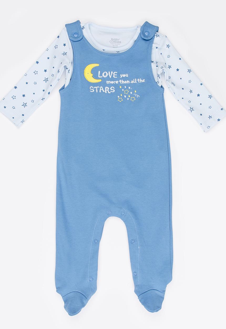 Baby Corner - Boys 2 Piece Salopette Star Set Mid Blue