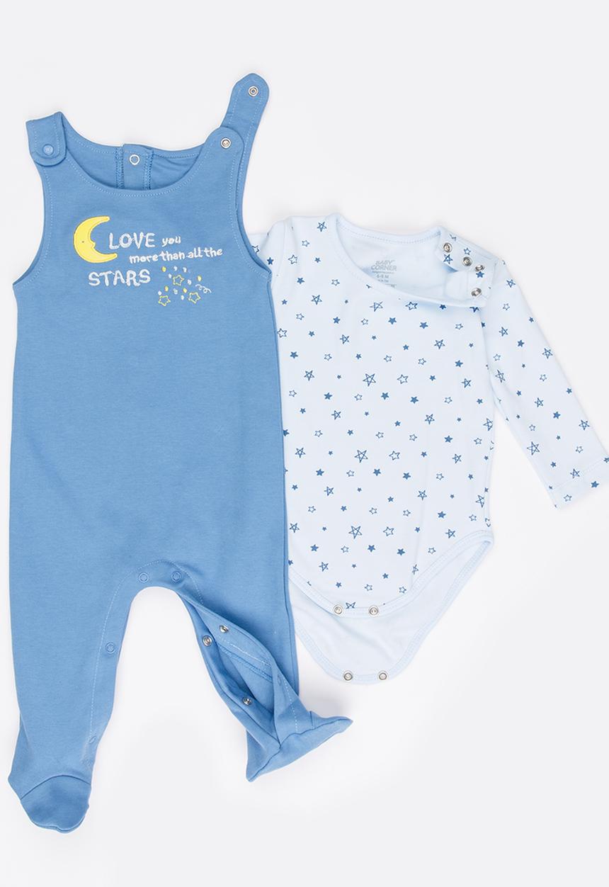 Baby Corner - Boys 2 Piece Salopette Star Set Mid Blue