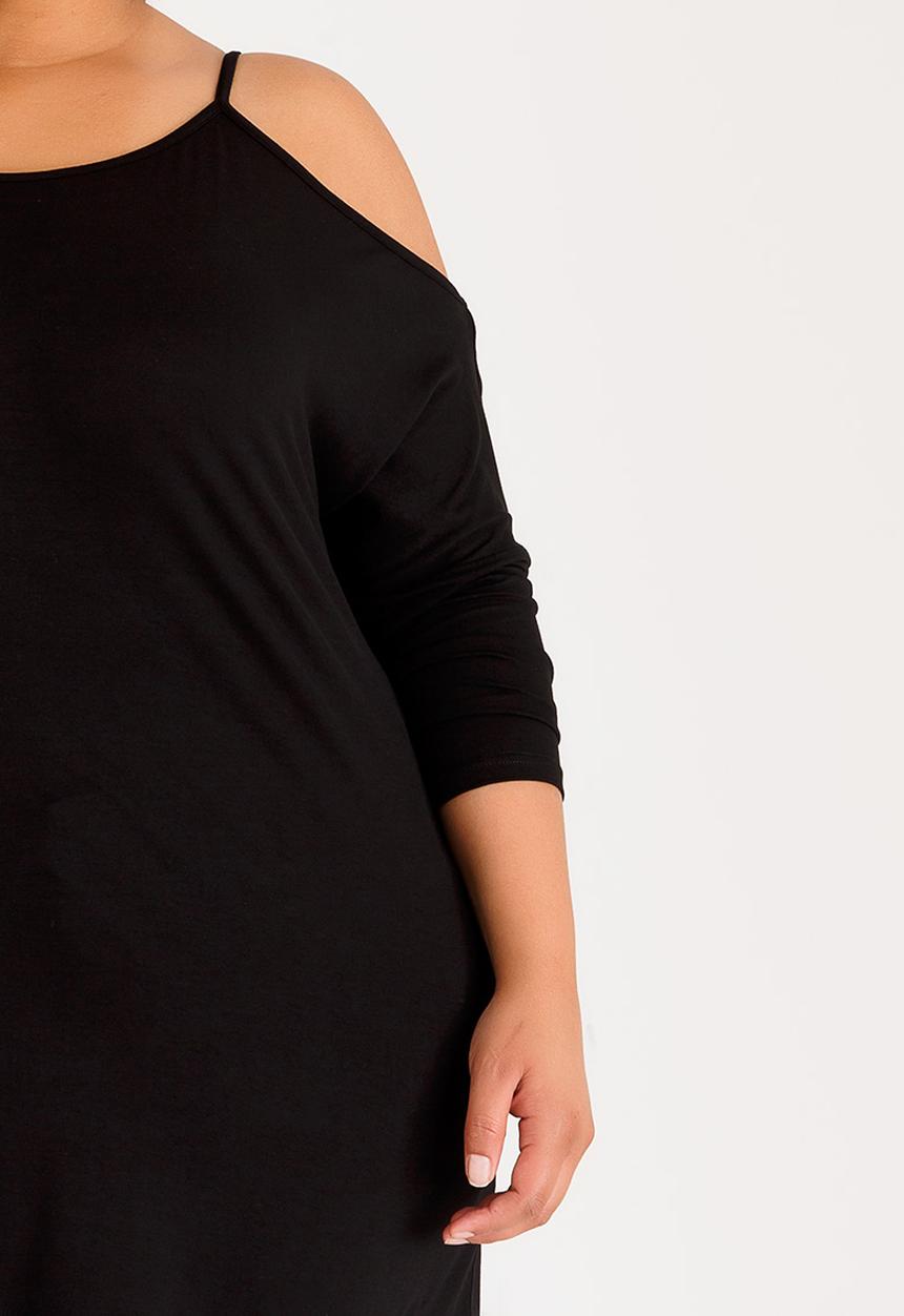 edit Plus - Cold Shoulder Long Sleeve Tee Black