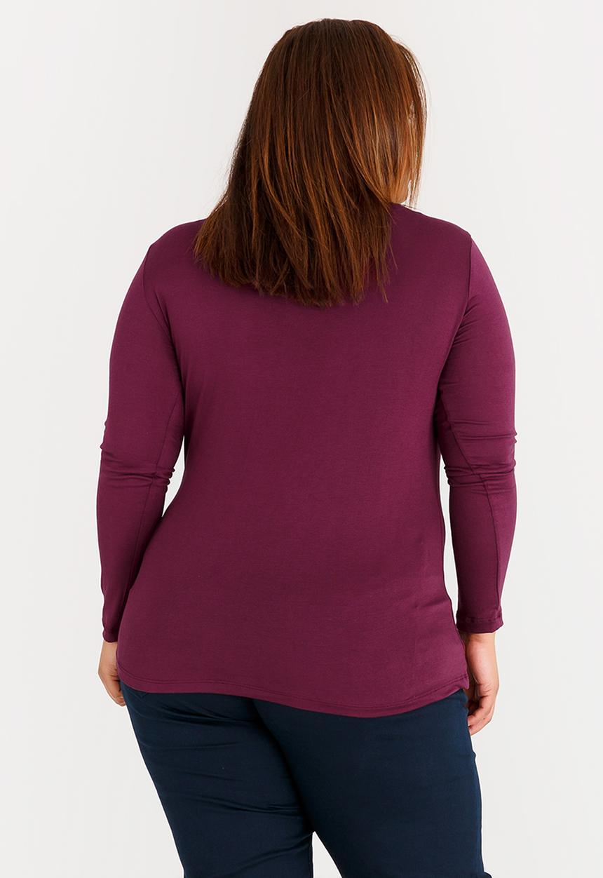 STYLE REPUBLIC PLUS - Mesh Inset Long Sleeve Top Dark Red