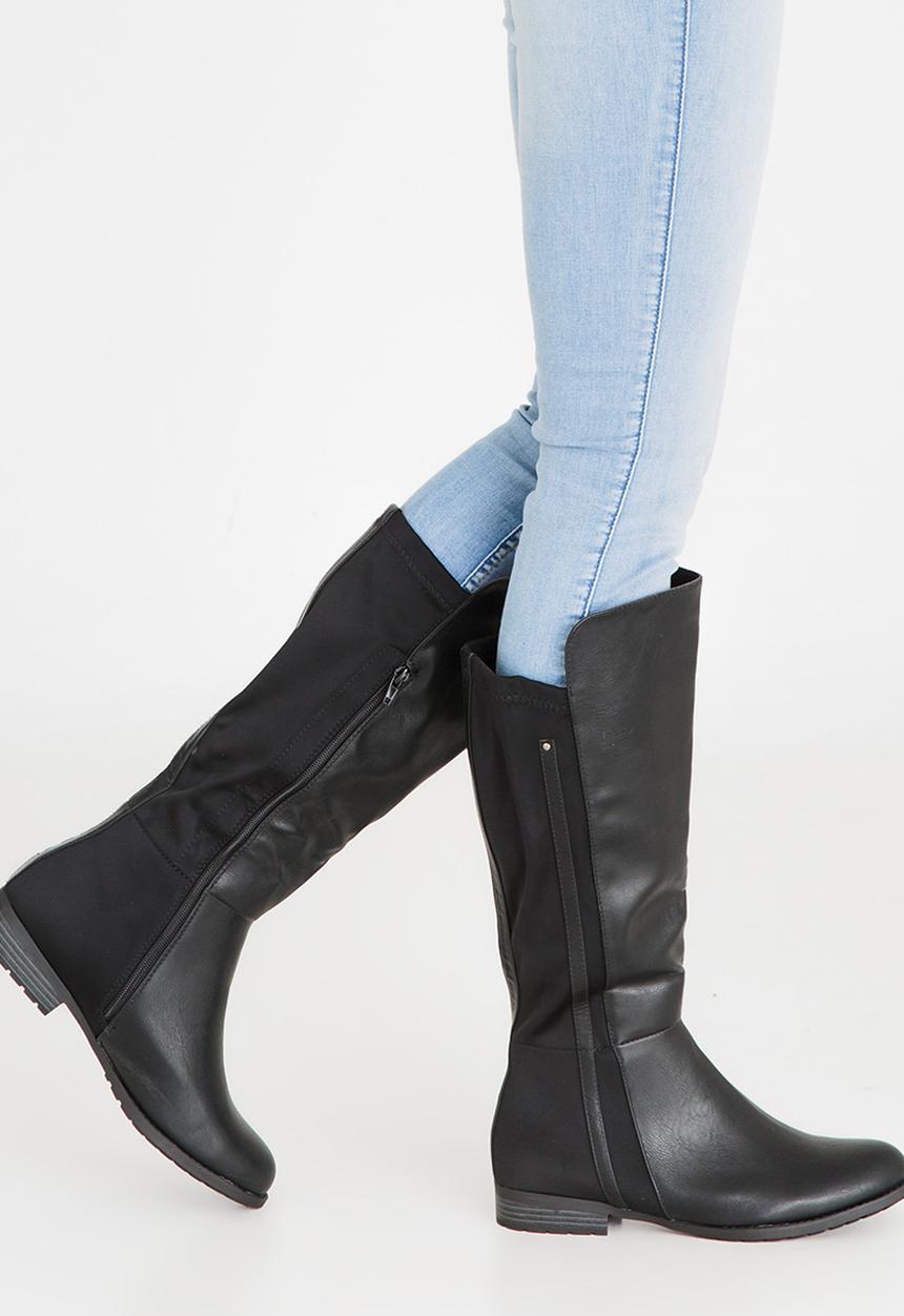 Sarah J - Two-Tone Knee Length Boots Black
