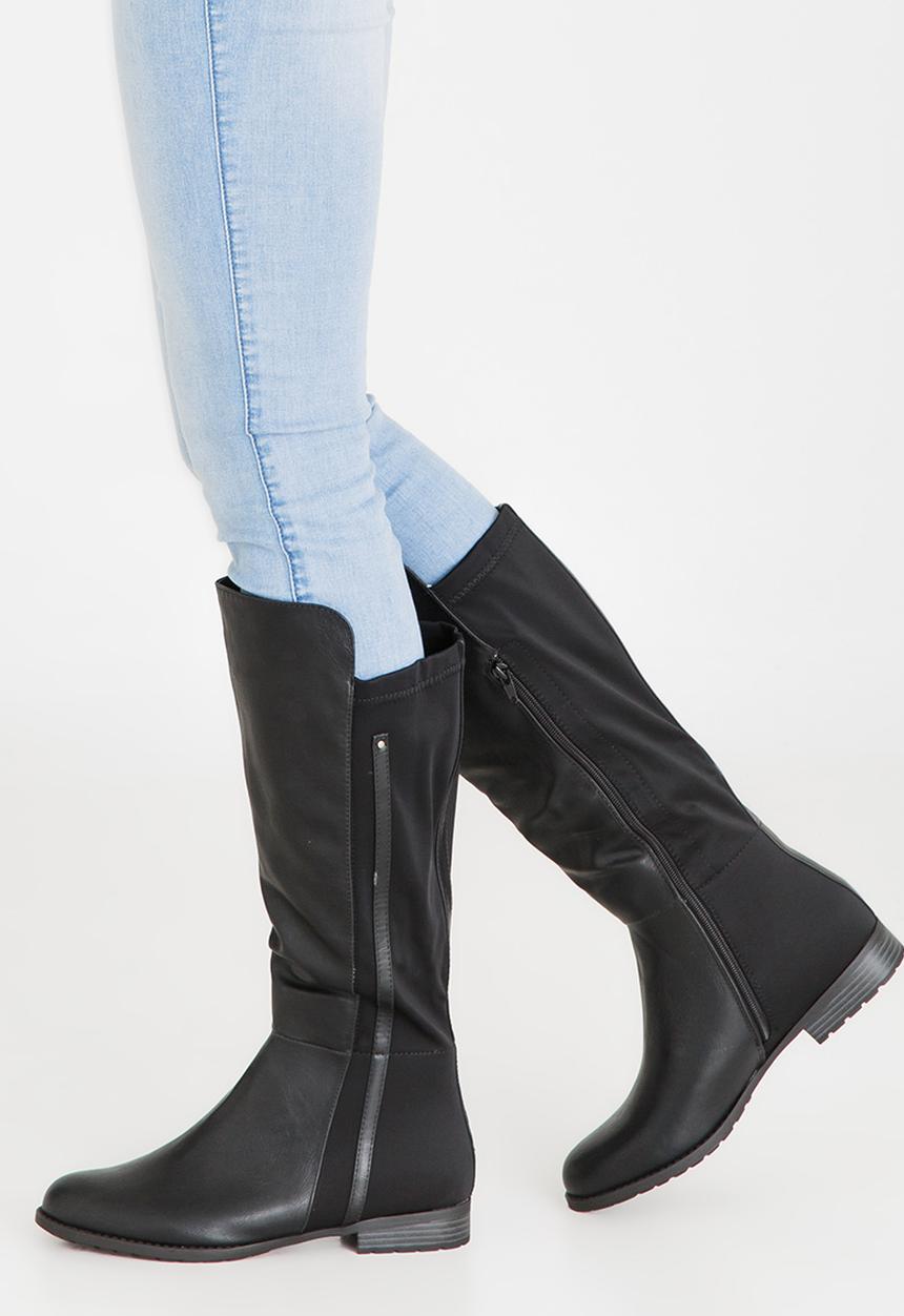 Sarah J - Two-Tone Knee Length Boots Black