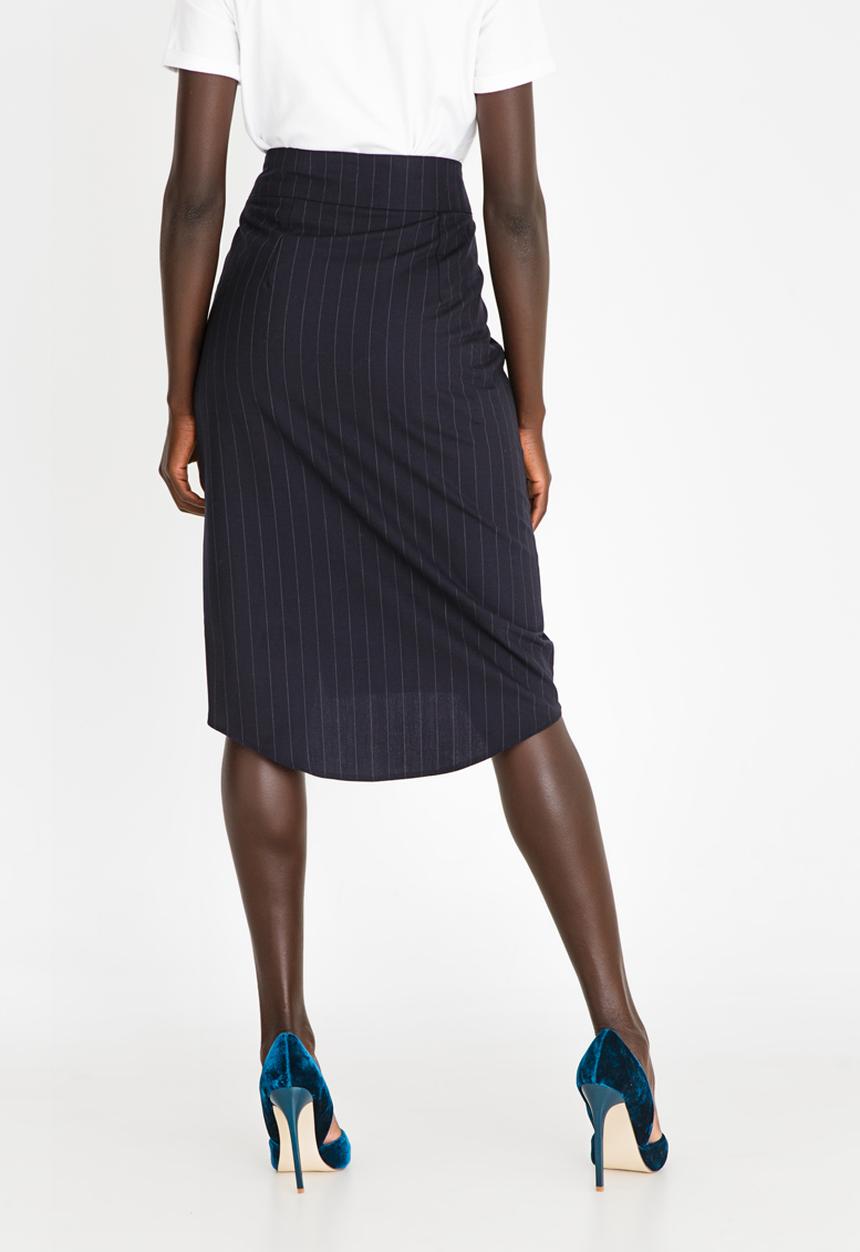 STYLE REPUBLIC - Dip Hem Striped Fitted Skirt Navy