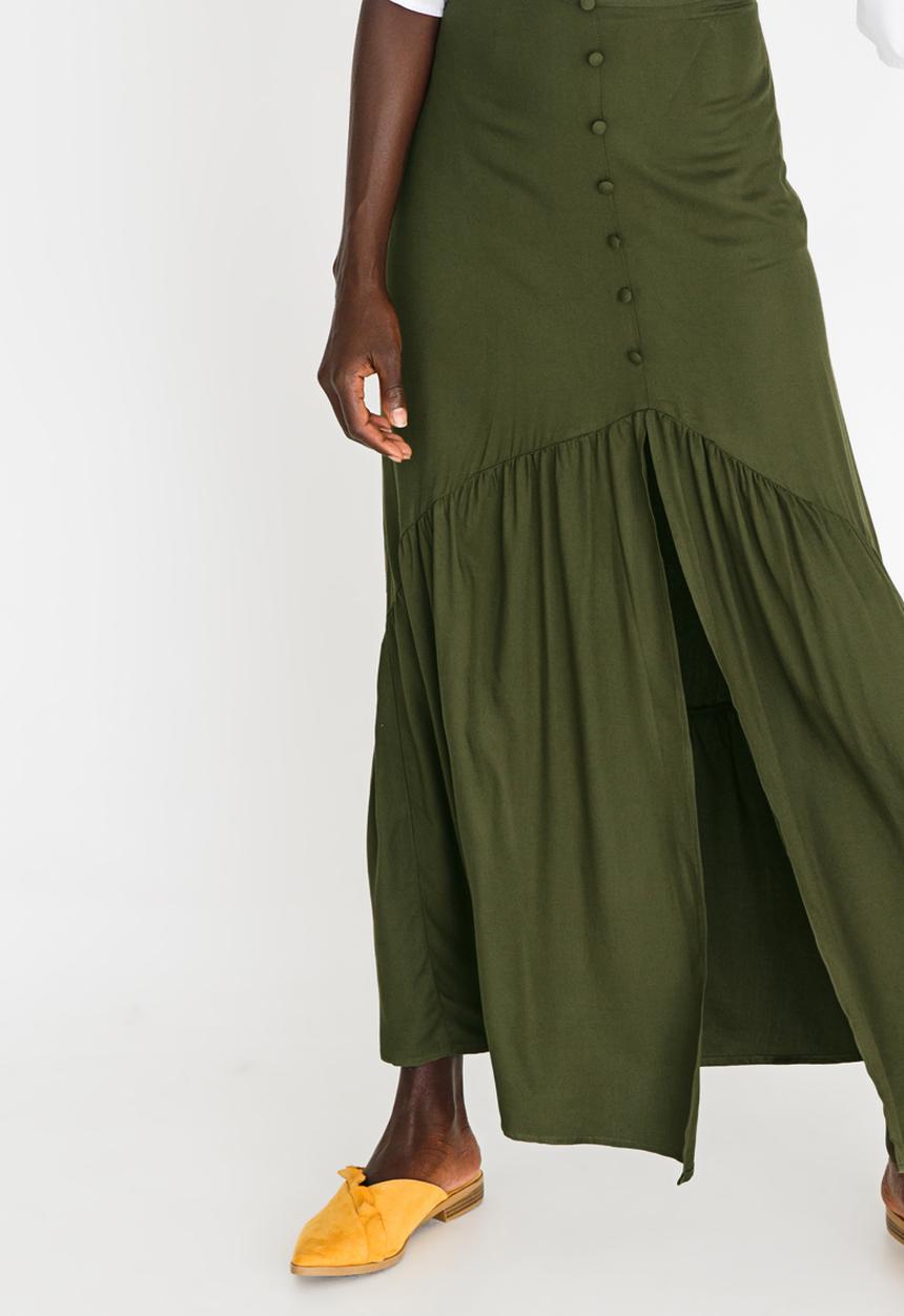 STYLE REPUBLIC - Frill Maxi Skirt Dark Green