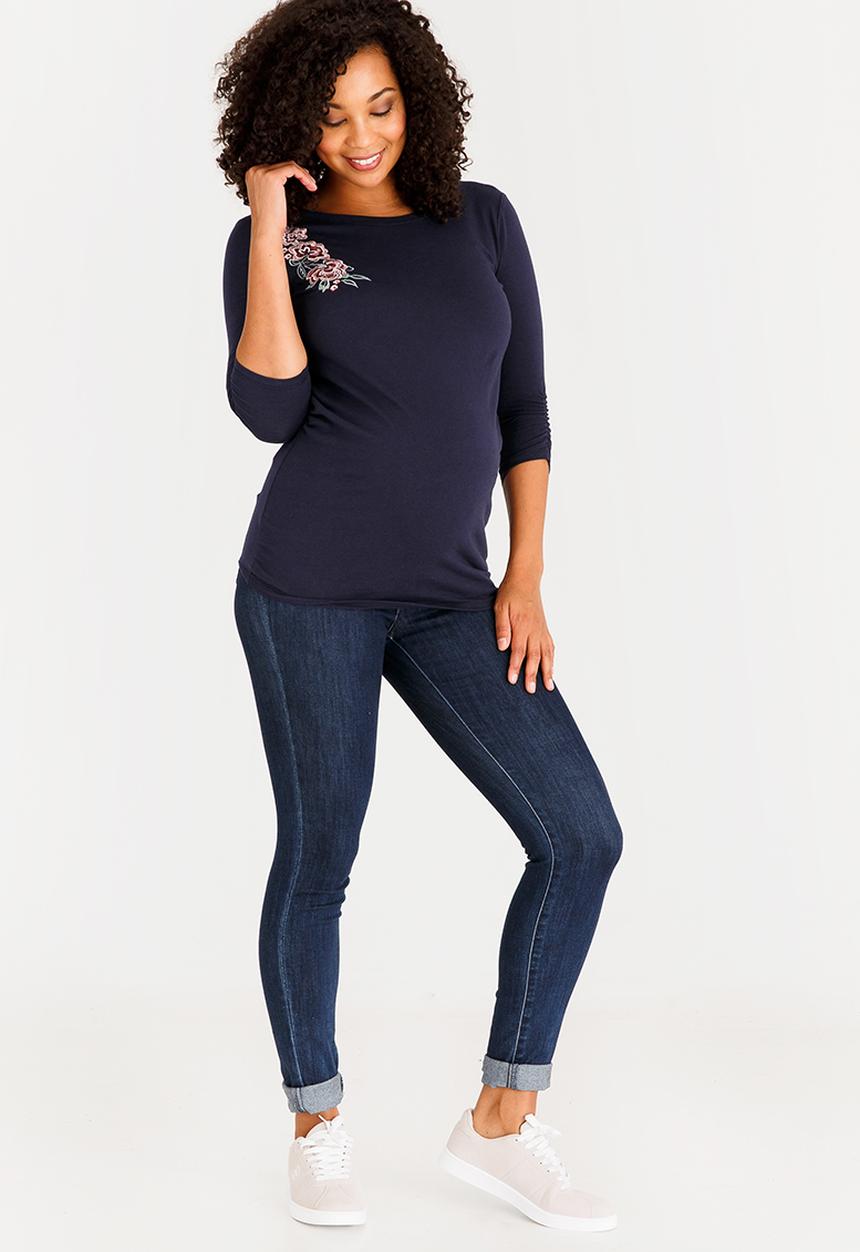 Cherry Melon - Embroidered Top Navy