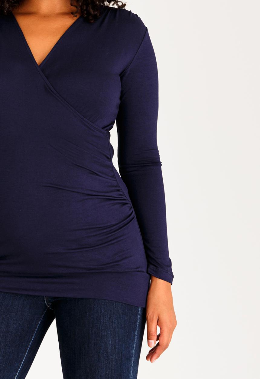 edit Maternity - Cross-Over Front Top with Gauging Detail Navy