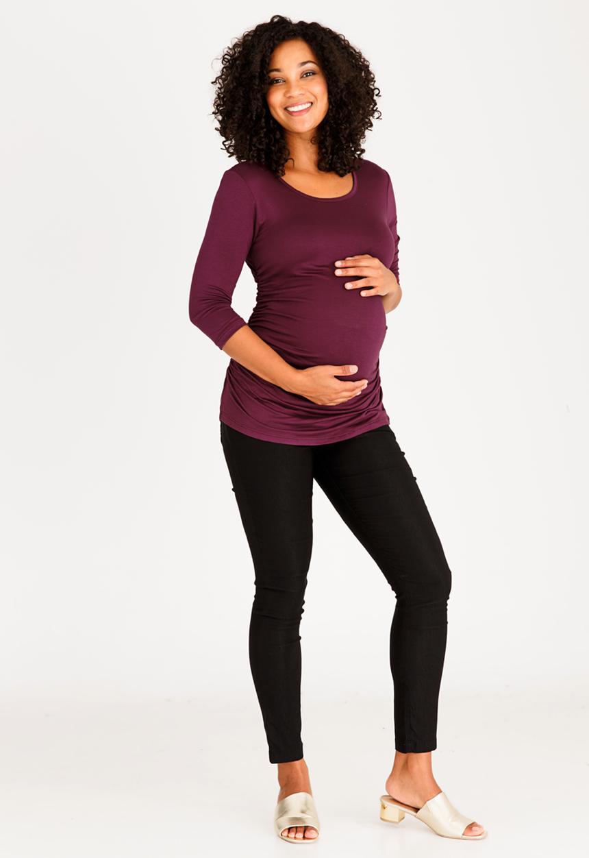 edit Maternity - Side Ruched Tee with 3/4 Sleeve Burgundy