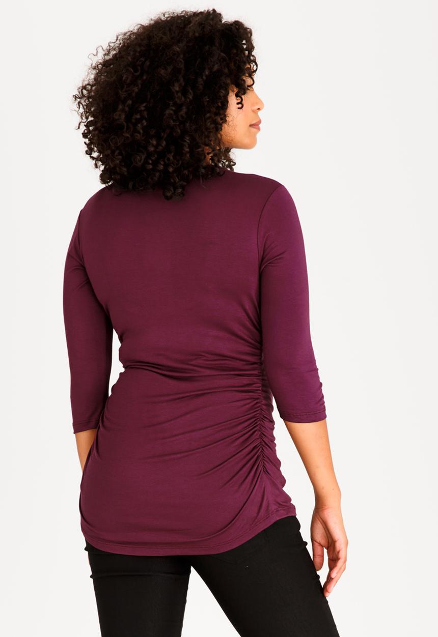 edit Maternity - Side Ruched Tee with 3/4 Sleeve Burgundy