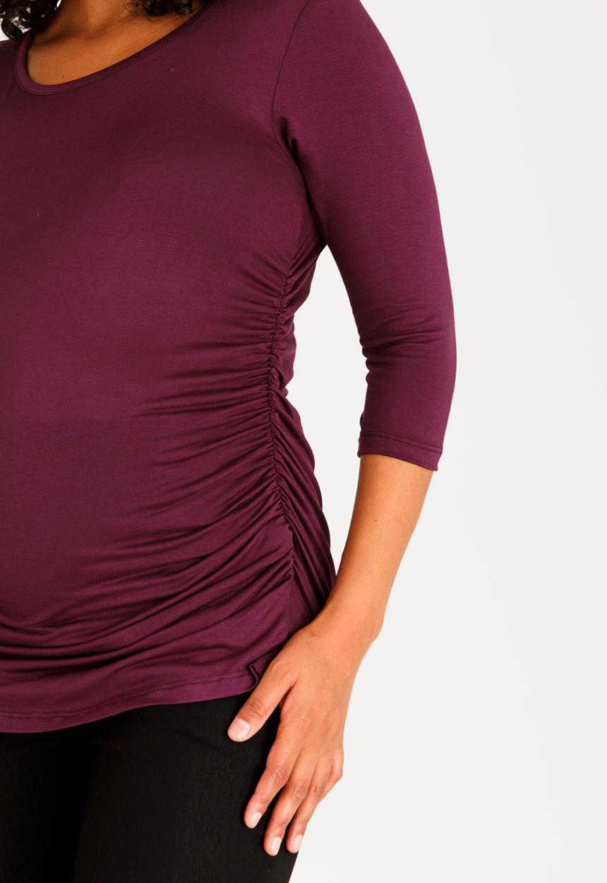 edit Maternity - Side Ruched Tee with 3/4 Sleeve Burgundy