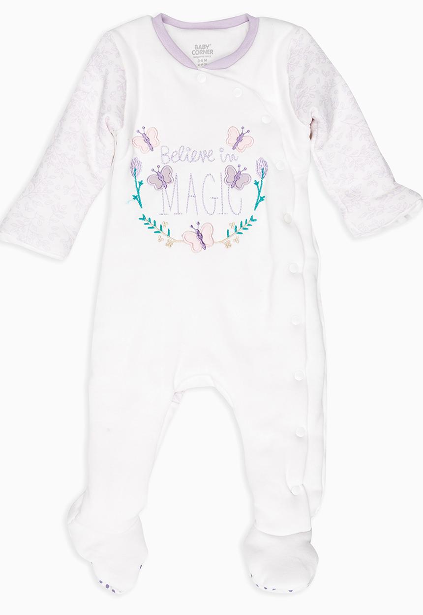 Baby Corner - Girls  Sleepsuit White